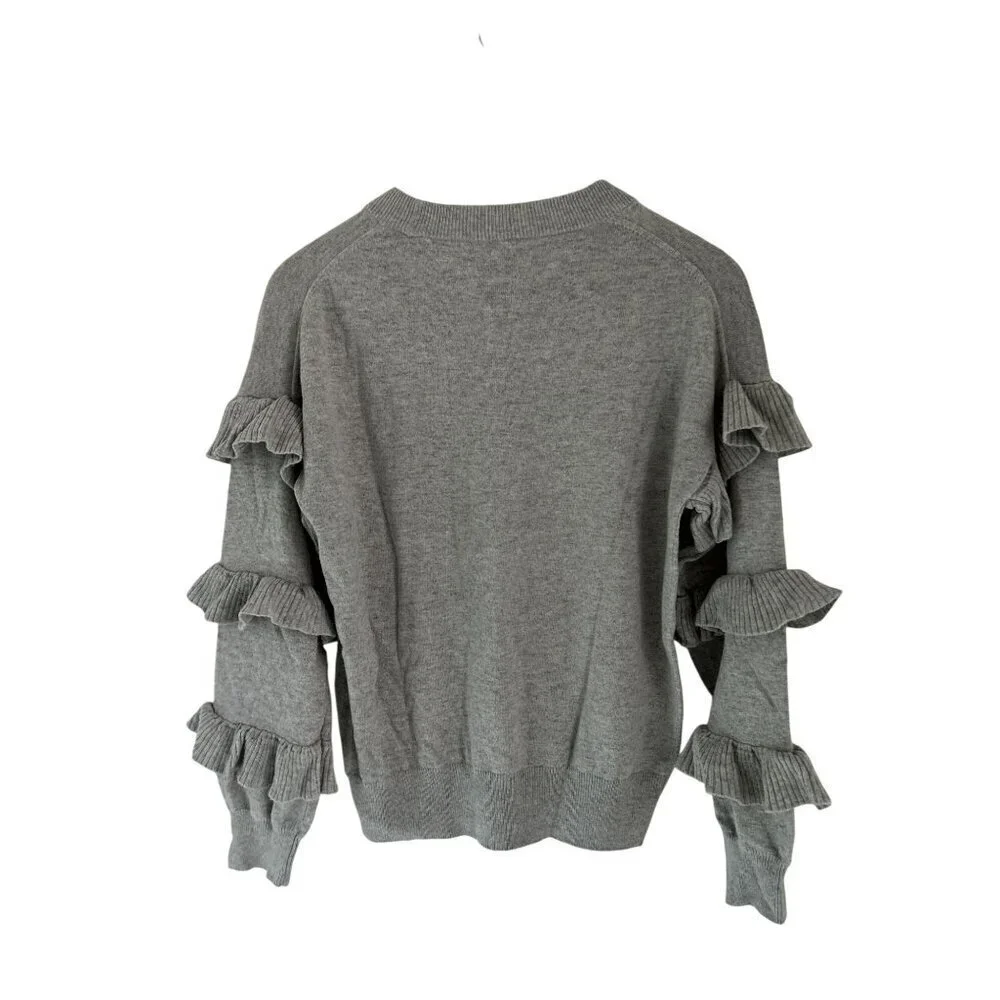 New! J.CREW Crewneck Ruffled Sleeves Gray Size Small